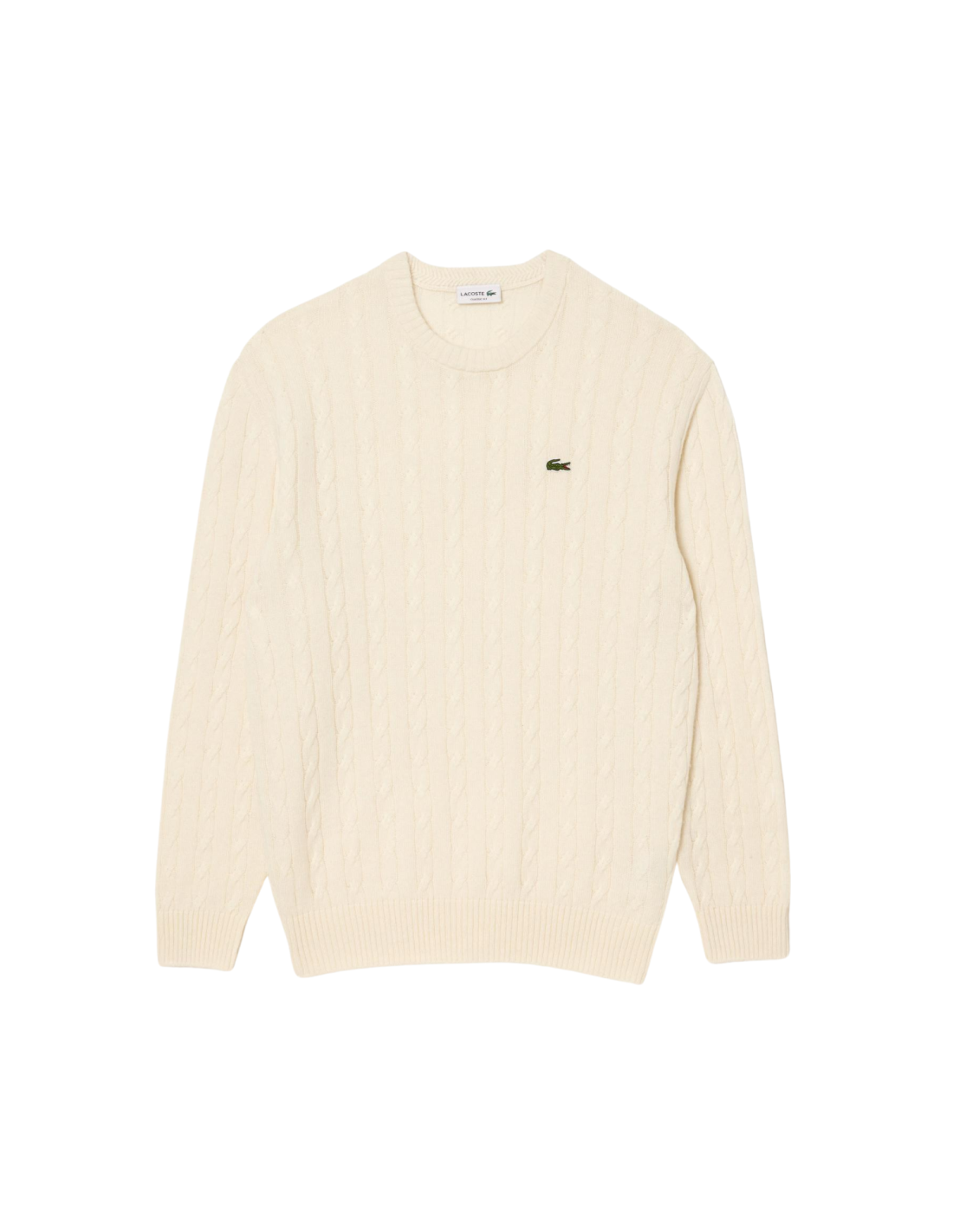 Men's Wool Lacoste Crew Neck with cable Detail Sweater