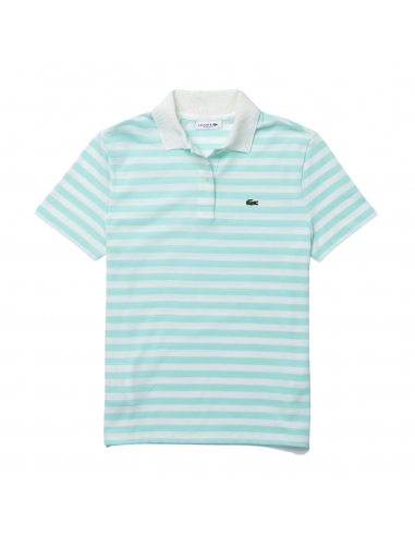 Polo Lacoste Donna Regular Fit a righe Turchese-Bianco